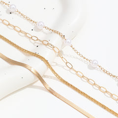 4-Piece Bohemian Paperclip Faux Pearl Snake Chain Bracelet Set
