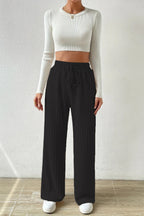 Elastic High Waist Solid Straight Leg Knit Pants