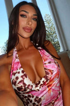 Leopard Halter Tie Slim Floral Dress