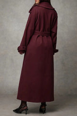 Long Notched Lapel Wool Blend Overcoat