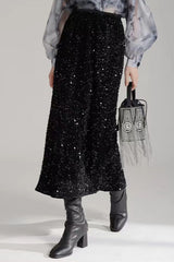 Black Sequin Midi Pencil Skirt