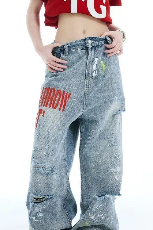 Washed Embroidered Loose Jeans Secondary image