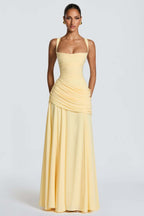 Square Neck Ruched Milk Silk Formal Dress