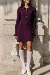 Contrast Ruffle Collar Sweater Dress