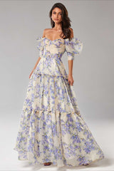 Off Shoulder Flowy Elegant Long Prom Dress