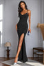 Sequin Slit Spaghetti Strap Formal Dress XS / Black