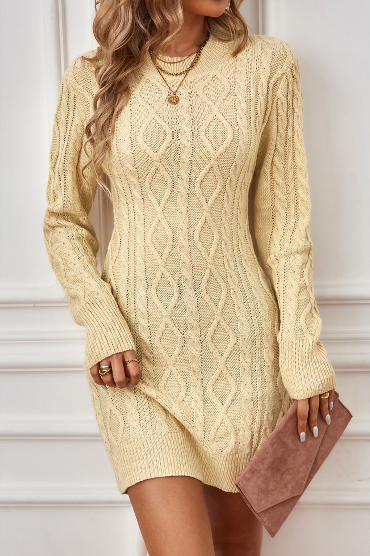 Long Sleeve Cable Knit Backless Sweater Dress Secondary image