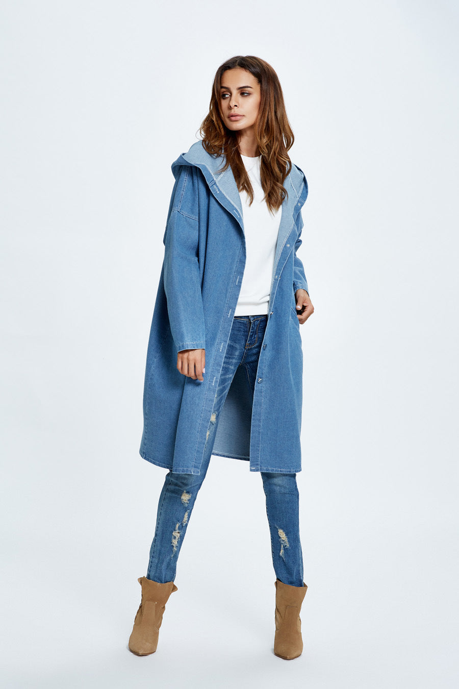 Long Hooded Denim Coat coats