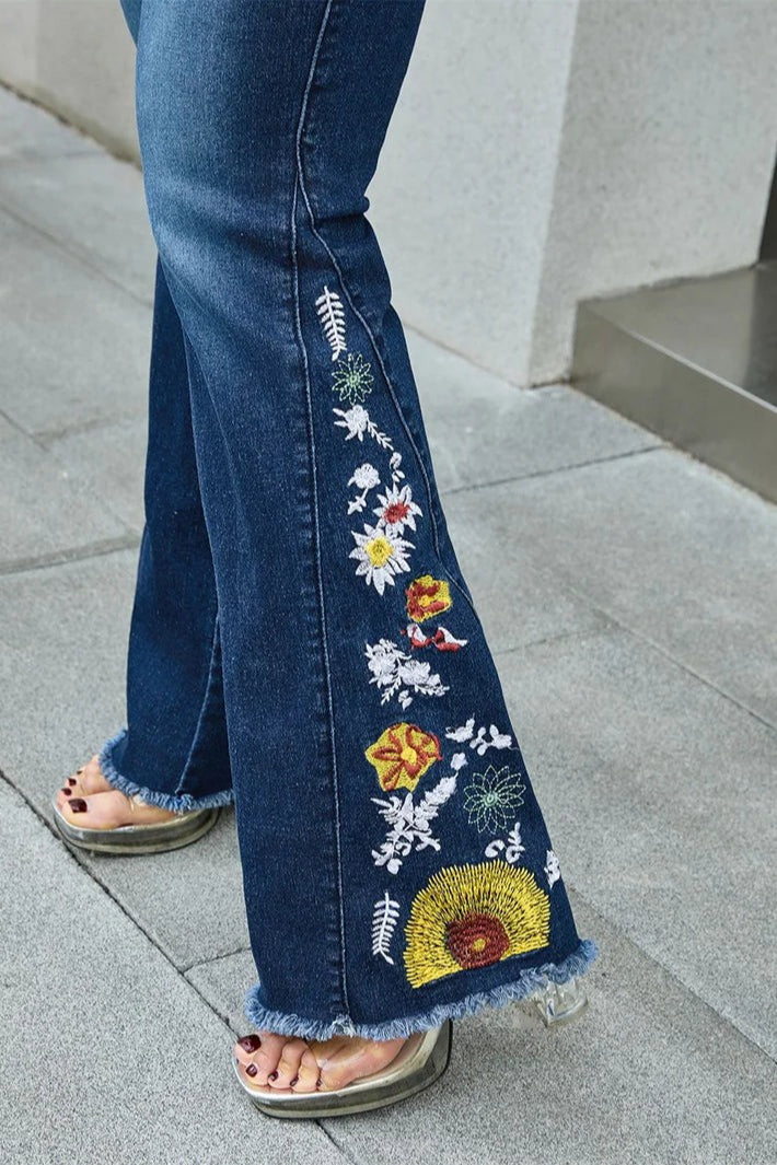 Floral Embroidered Skinny Flare Jeans Secondary image