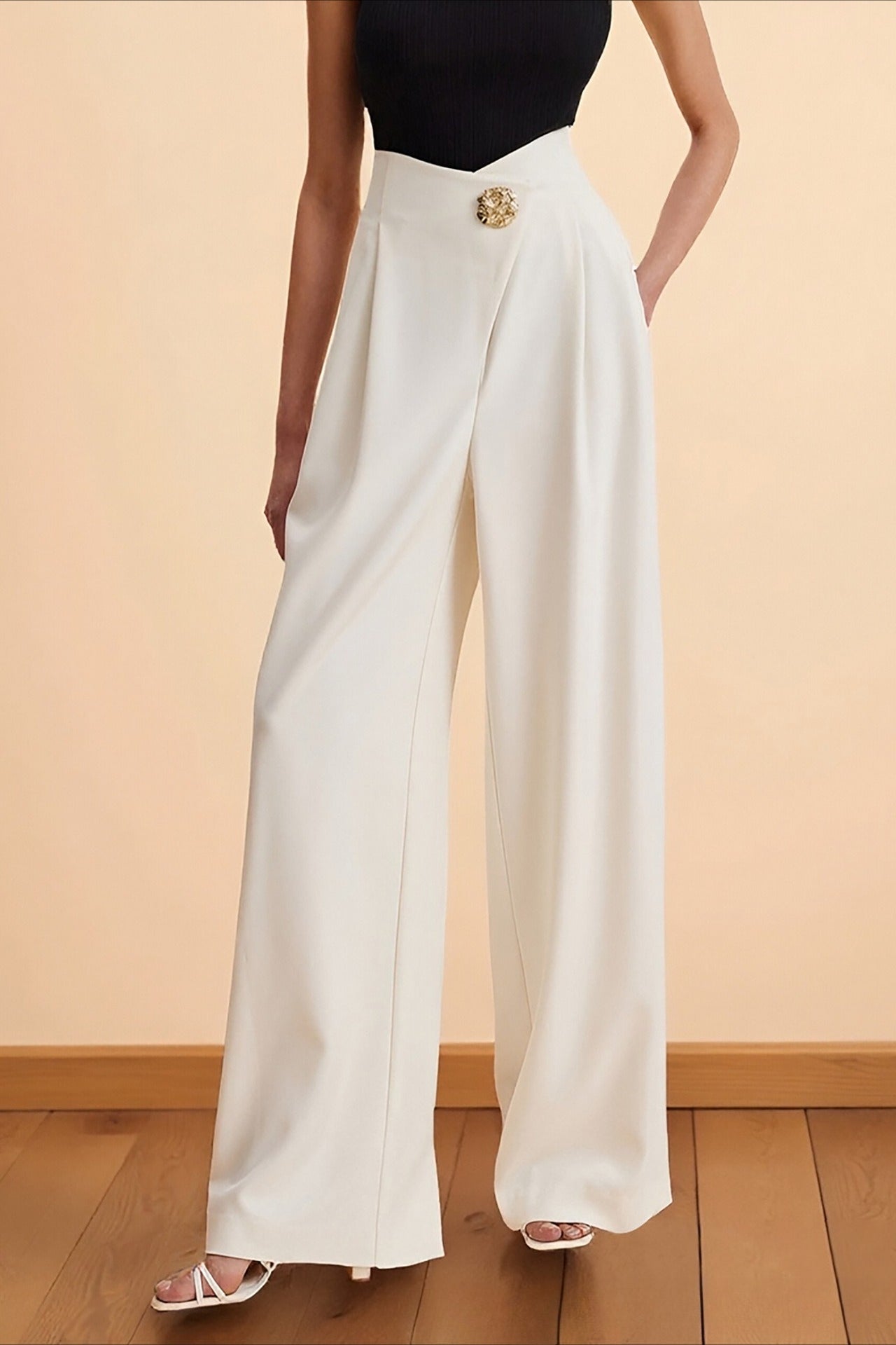 Asymmetrical Waist High Waist Wide Leg Casual Pants Main image