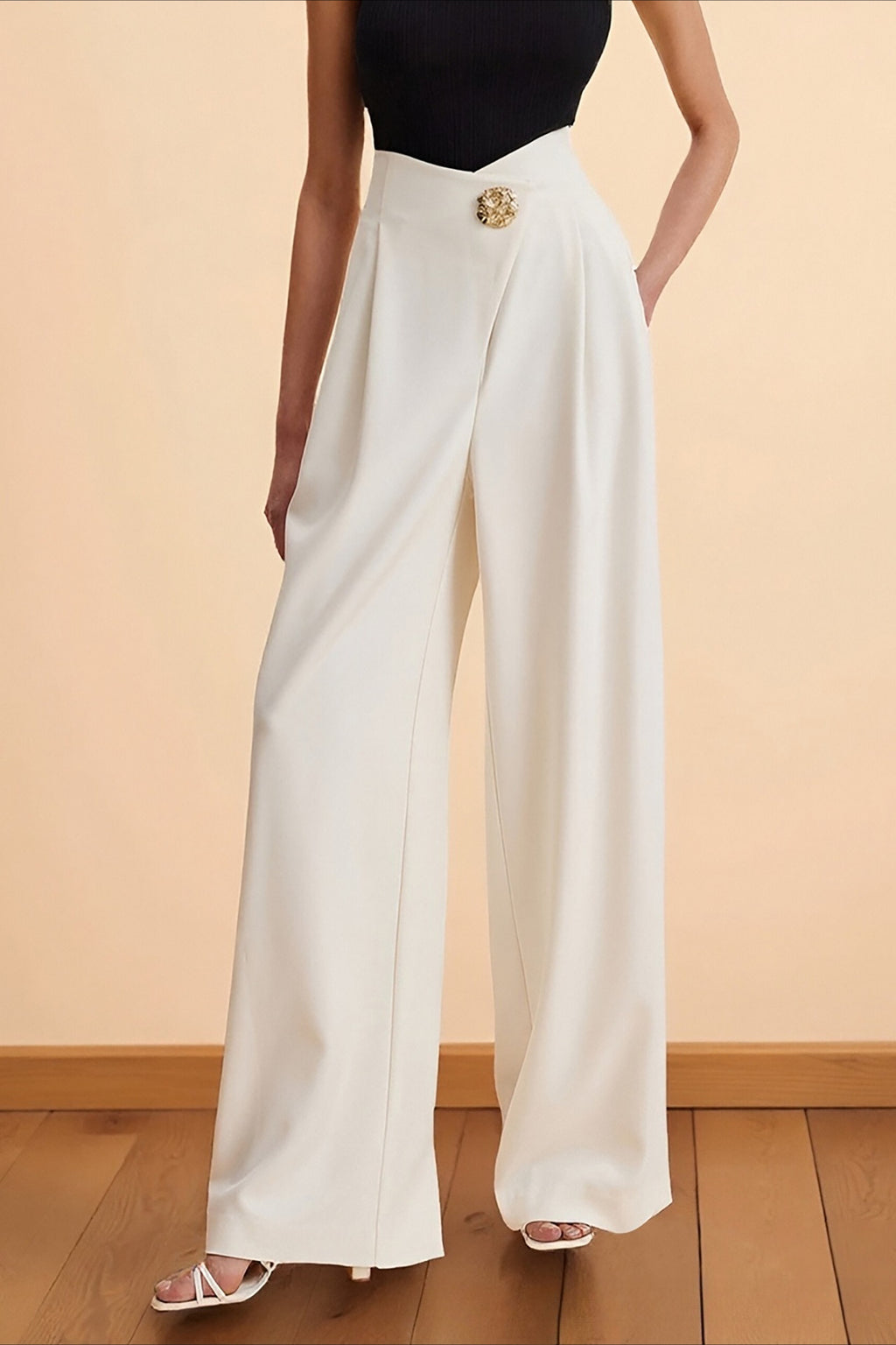 Asymmetrical Waist High Waist Wide Leg Casual Pants