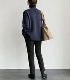 Solid High Graceful Neck Knit Sweater Sweaters L