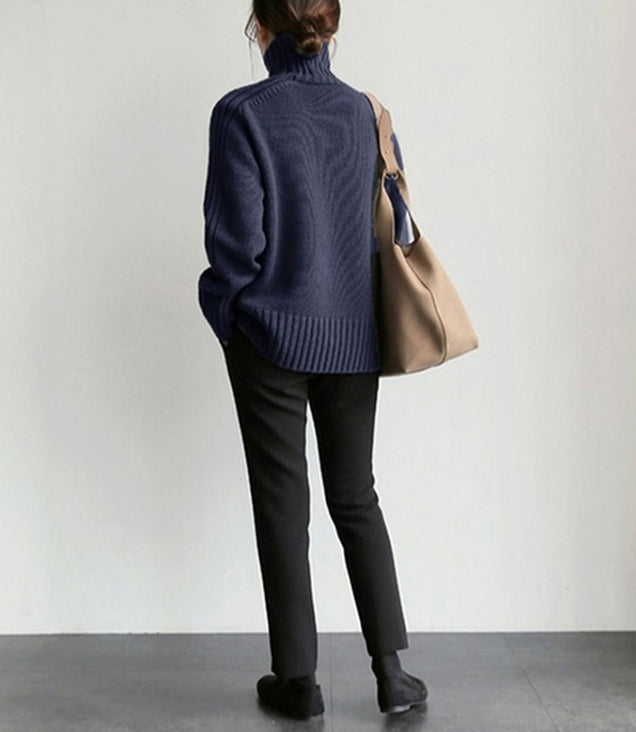 Solid High Graceful Neck Knit Sweater Sweaters L