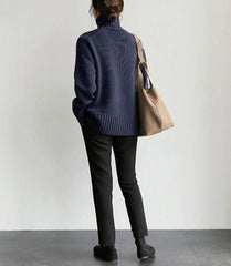 Solid High Graceful Neck Knit Sweater Sweaters L
