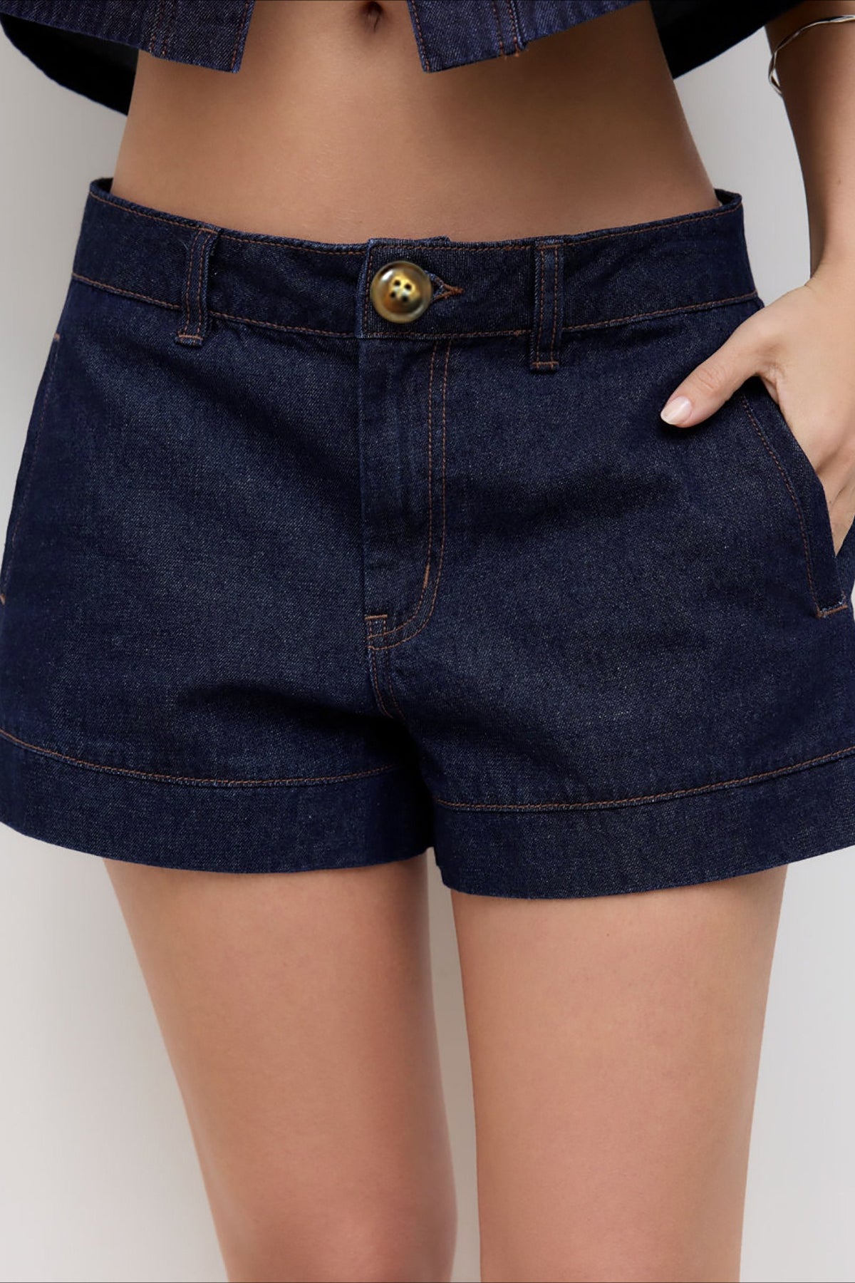 Puff Sleeve Denim Top Low Rise Shorts Set