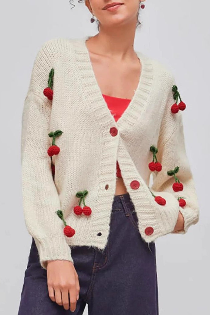 Cherry Embroidered Knit Cardigan Sweater Secondary image