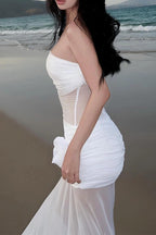 Sexy Sheer Mesh Strapless Vacation Dress