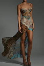 Color Block Leopard Printed Floral Dress