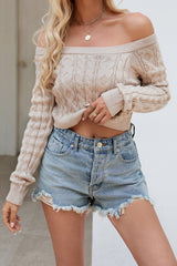Cable Knit Boat Neck Cropped Knit Top