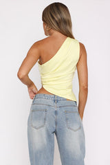 One Shoulder Sleeveless Ruched Asymmetric Crop Top