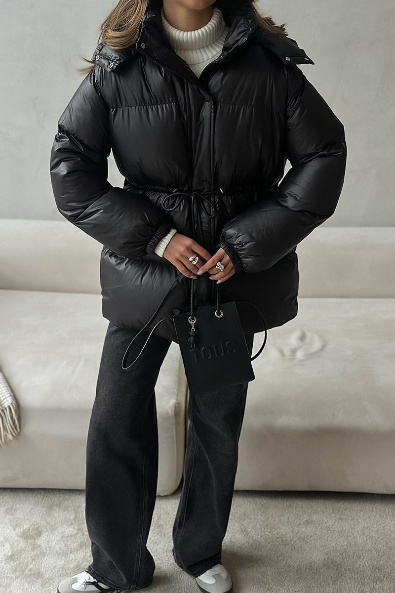 Adjustable Drawstring Hooded Puffer Jacket