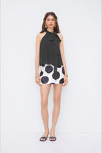 Black Polka Dot Draped Tie Halter Top