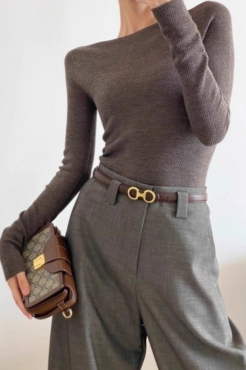 Fine Gauge Wool Ripple Stitch Knit Top Main image