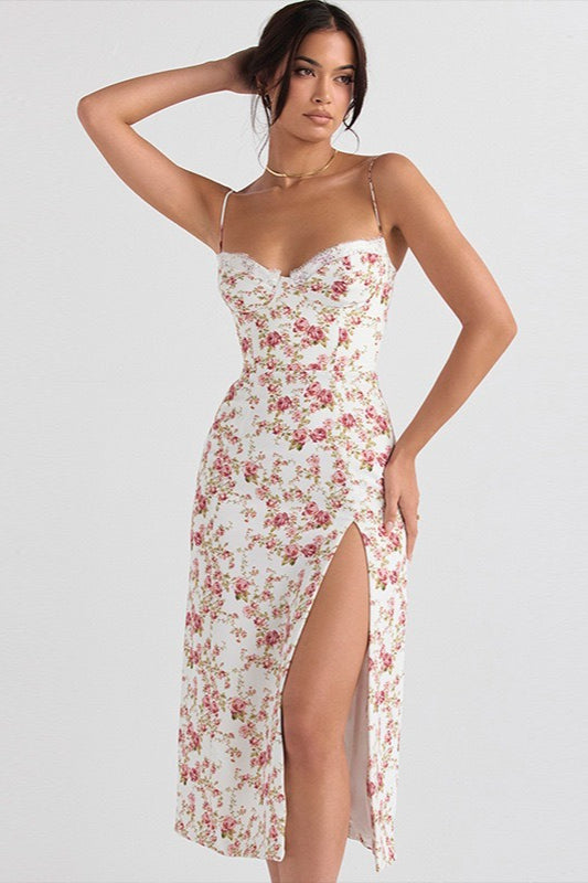 Lace Strap Slit Slim Maxi Floral Dress Secondary image