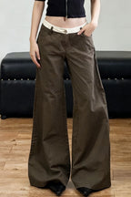Retro Contrast Waistband Colorblock Wide Leg Jeans