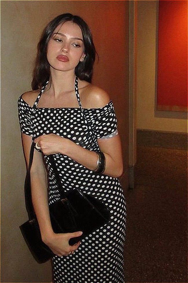 Sexy Polka Dot Halter Neck Bodycon Maxi Dress Main image
