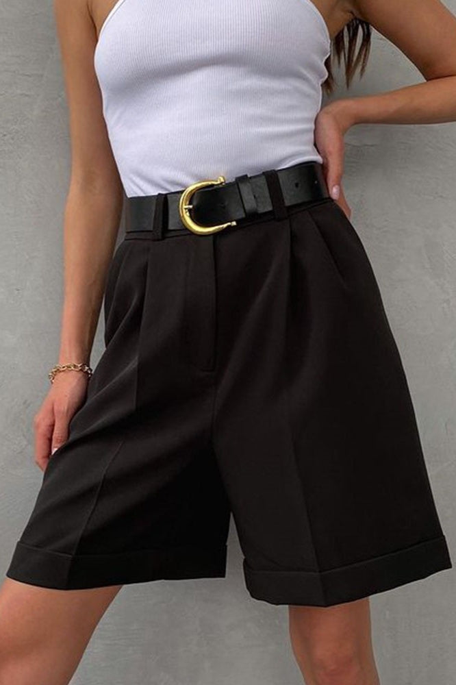Solid Color High Waist Straight Casual Tailored Shorts Secondary image