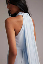 Elegant Halter Light Blue Maxi Party Dress