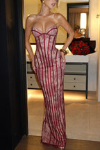 Strapless Lace Corset Column Formal Dress
