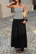 Strapless Stripe Patchwork Elegant Maxi Dress