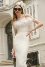 Faux Fur Trim Strapless Bodycon Dress