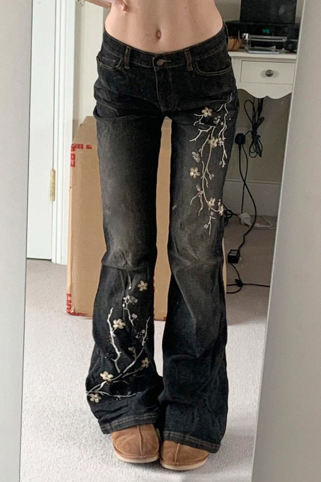 Floral Embroidered Low Rise Flare Jeans Main image