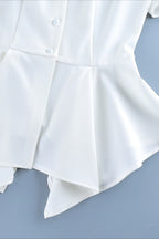 Keyhole Puff Sleeve Asymmetric Peplum Blouse