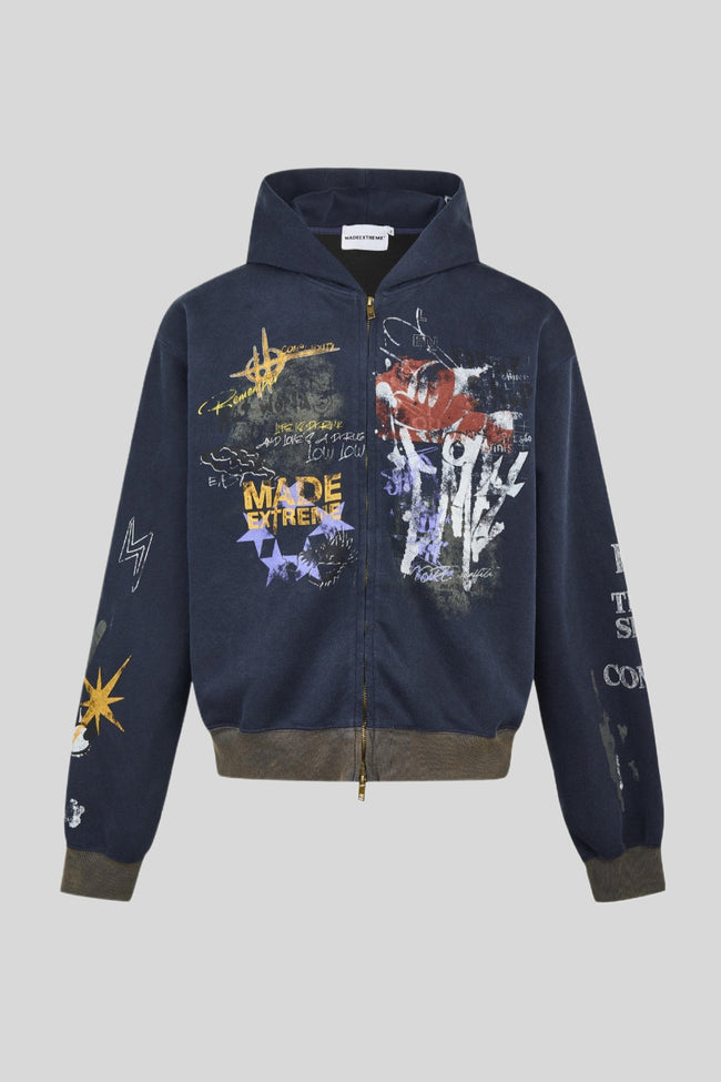 Graffiti Print Full Zip Oversized Hoodie Main image