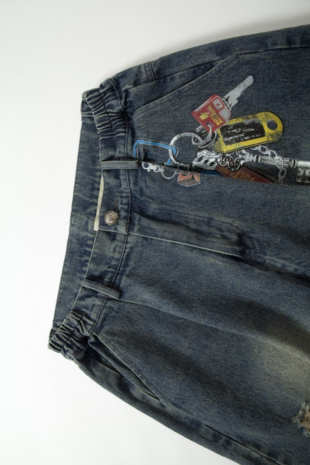 Camo Panel Distressed Wide Leg Jeans