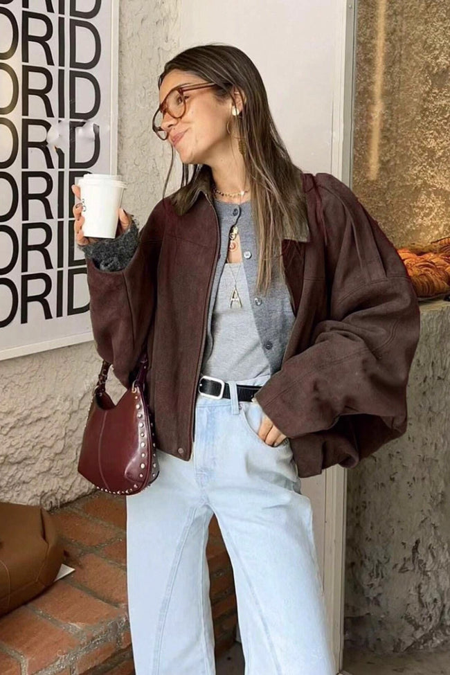 Batwing Sleeve Bomber Jacket S / Brown Main image
