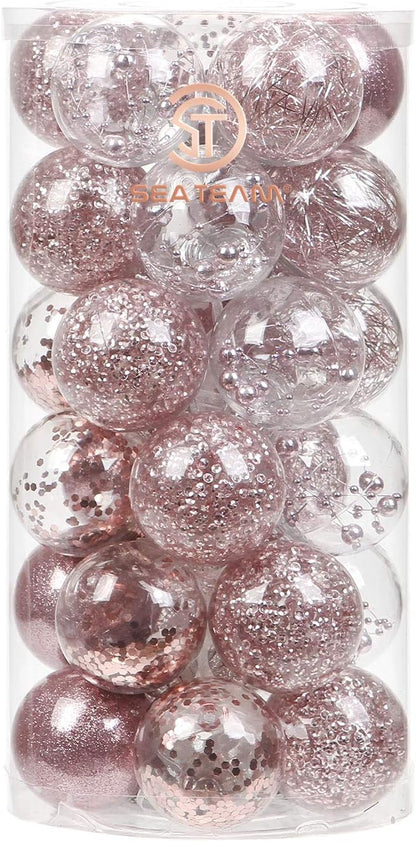 24 Count Shatterproof Clear Plastic Christmas Ball Ornaments with Gold Decorations