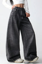 Wing Embroidered Baggy Wide Leg Jeans