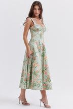 Strap Slit Fit Flare Floral Dress