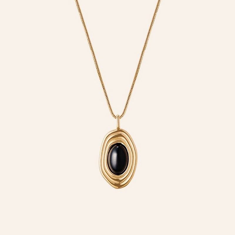 Long Black Agate Bead Statement Necklace