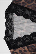 Printed Mesh Lace Trim Button Front Blouse