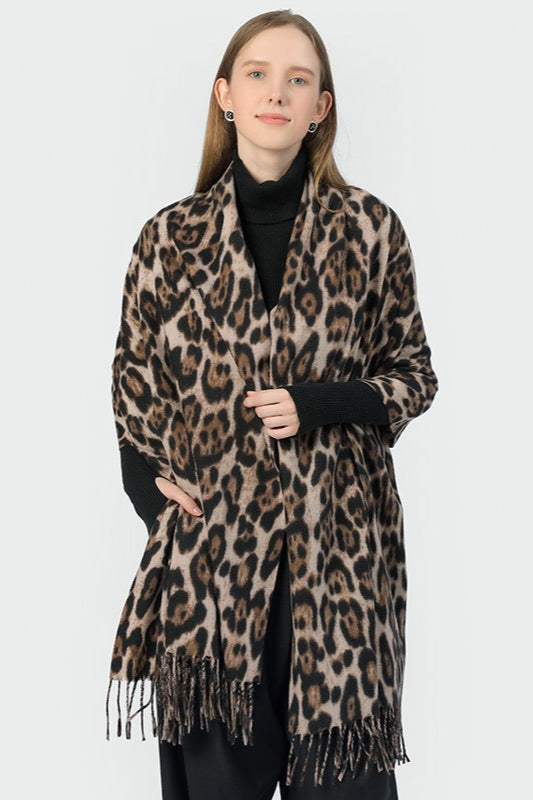 Cozy Leopard Print Faux Wool Scarf Main image