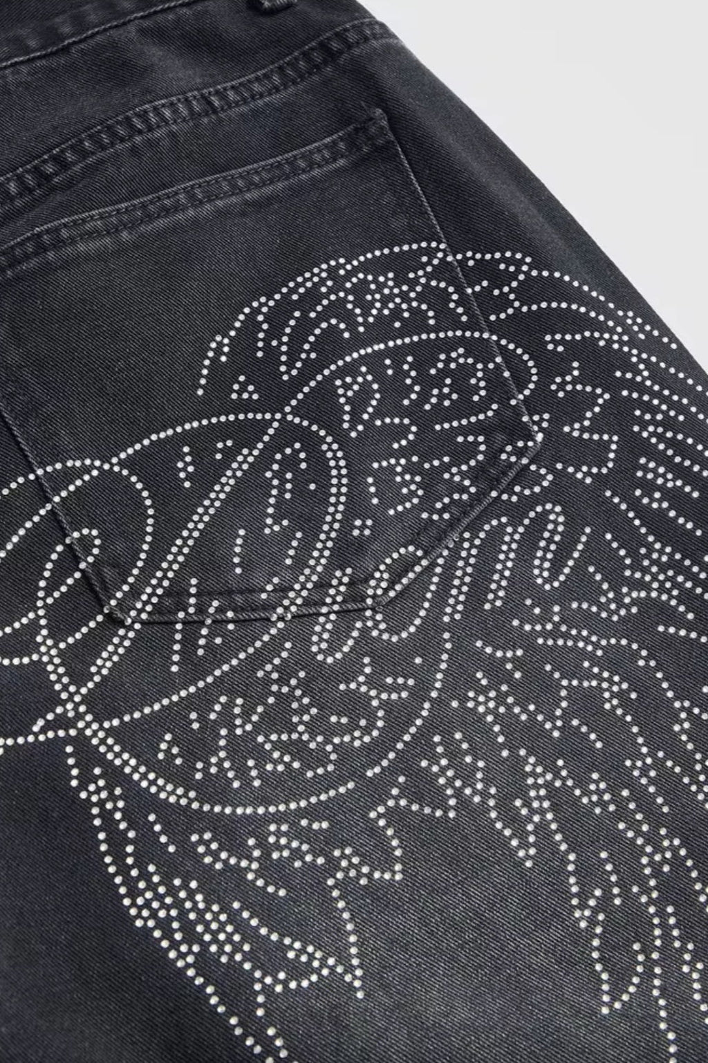 Wing Graphic Rhinestone Wide Leg Jeans