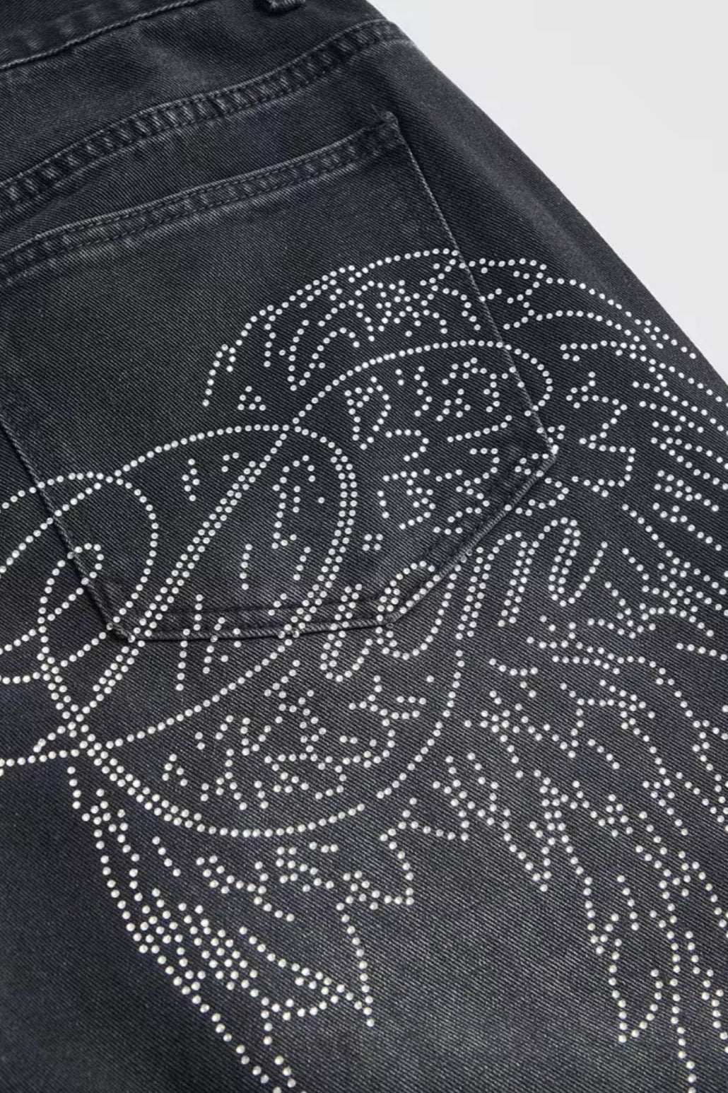 Wing Graphic Rhinestone Wide Leg Jeans