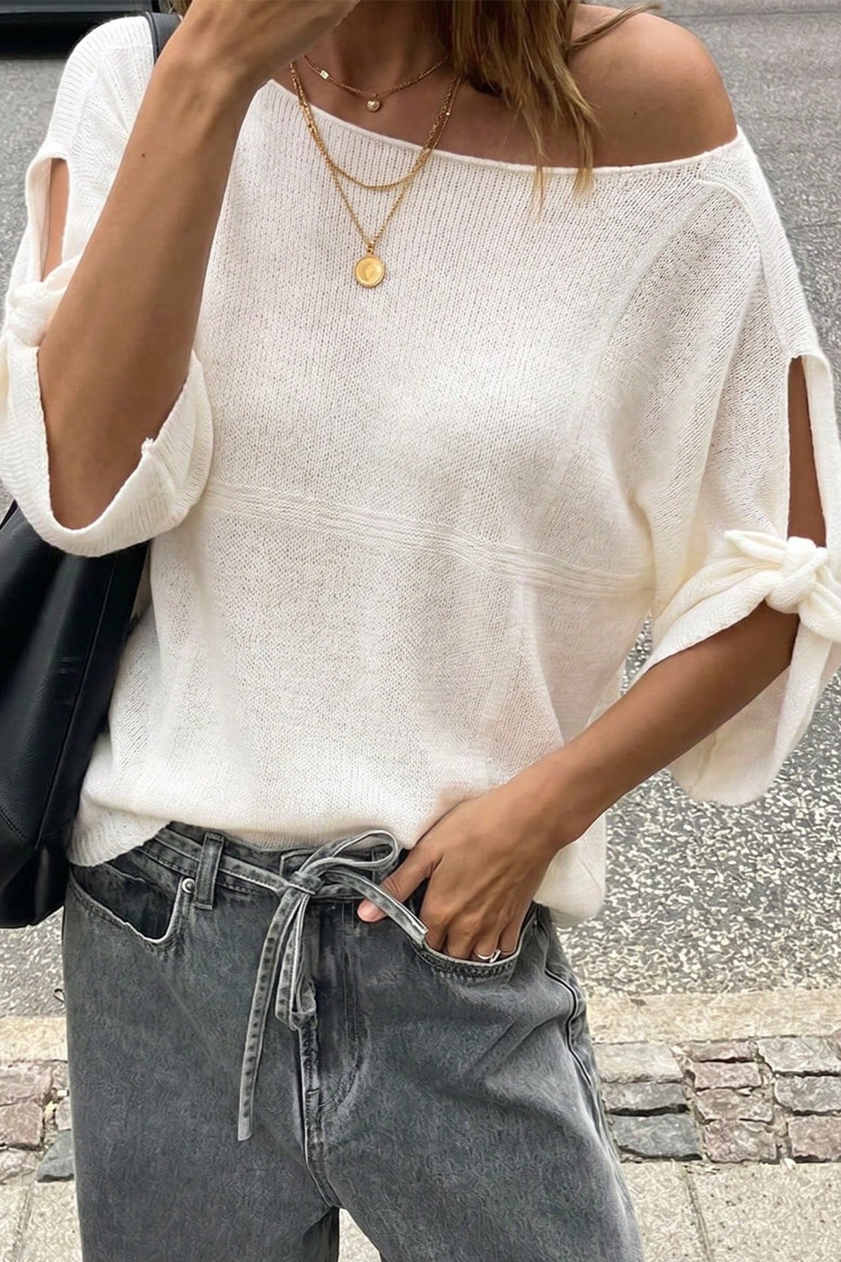 Hollow Out Knit Short Sleeve Tee Secondary image