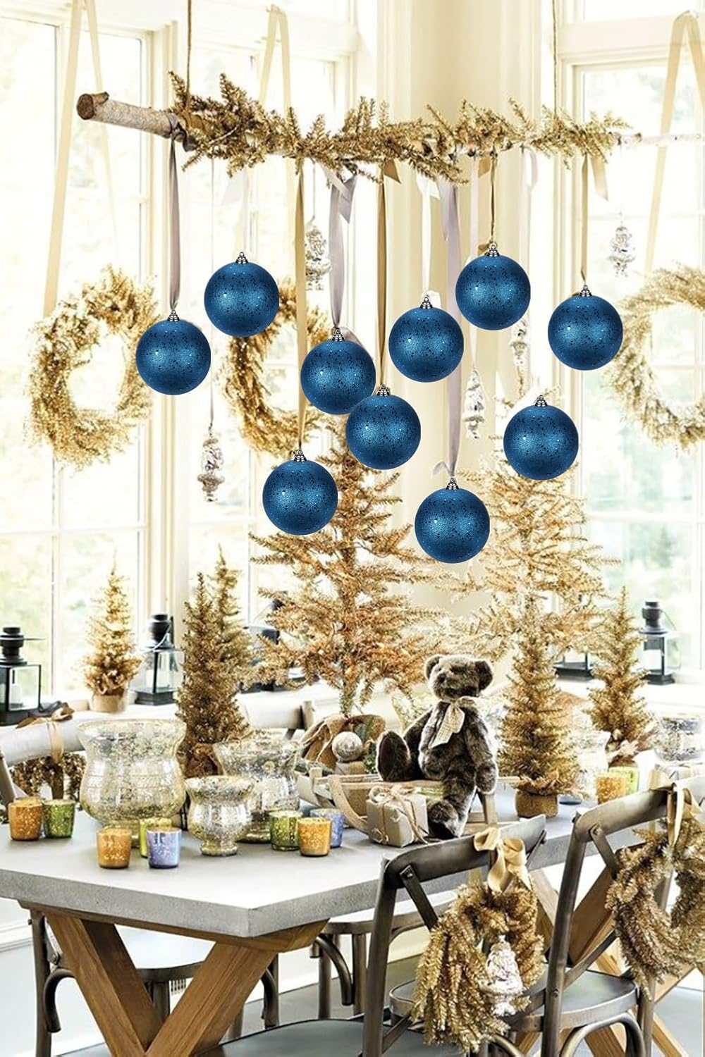 Blue Christmas Ball Ornaments - Set of 2